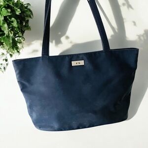 RALPH LAUREN VINTAGE Nylon Tote Bag Snap‎ Closure Navy Blue FAST SHIPPING